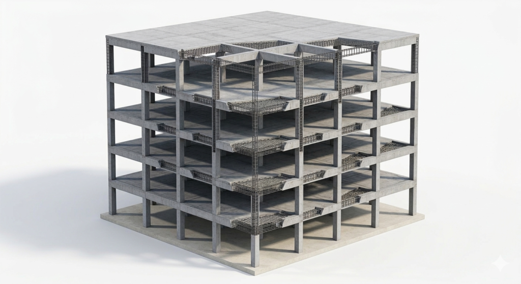 Projeto estrutural em concreto armado com vigas, pilares e lajes dimensionadas